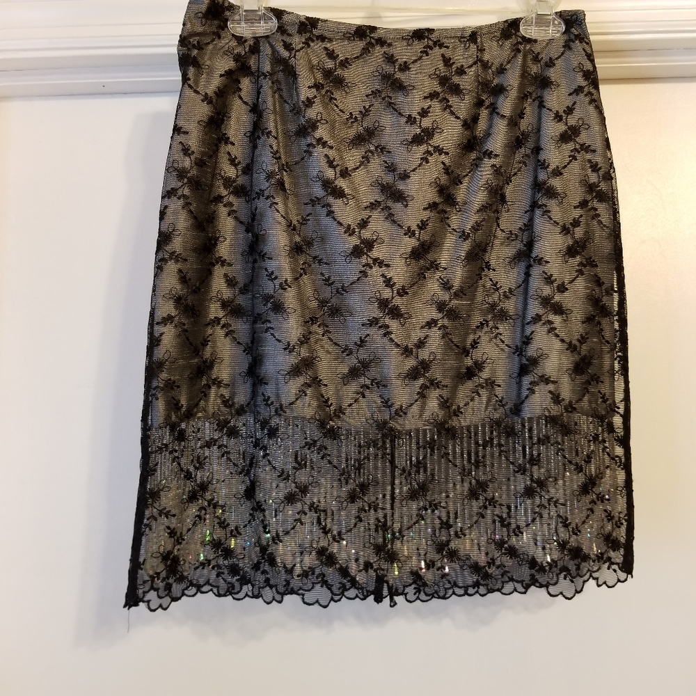 Vintage Johanne Beck Lace Beaded Pencil Skirt